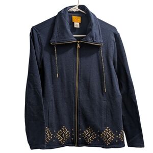 Ruby Rd Blue & Gold Zip Up Petite M